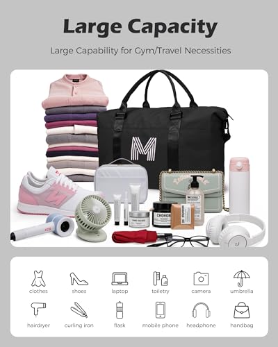 Graduation Gifts for Girls, Initial Travel Duffel Bag, Sports Bag, Personalized Weekender Bag,Monogram Overnight Bag Gift for Grandmother,Birthday Gifts Personalized Gifts (Letter M)