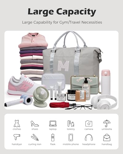 Graduation Gifts for Girls, Initial Travel Duffel Bag, Sports Bag, Personalized Weekender Bag,Monogram Overnight Bag Gift for Grandmother,Birthday Gifts Personalized Gifts (Letter M)