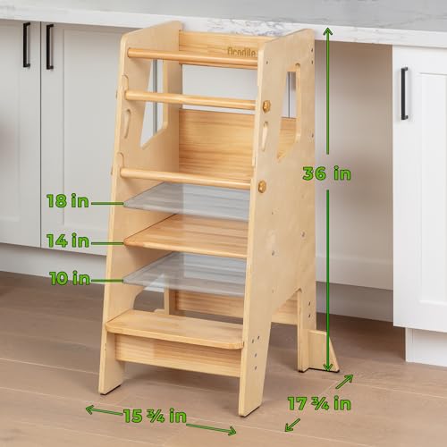 Toddler Standing Tower - Adjustable Height Toddler Kitchen Stool Helper - Ideal Kids Kitchen Step Stool for Learning New Skills - 2024 Design with Safety Feet - Gray