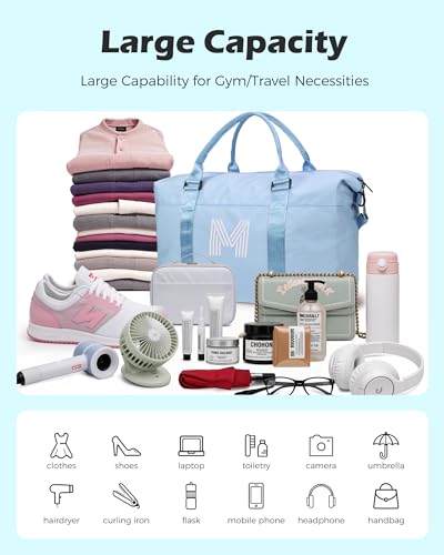 Graduation Gifts for Girls, Initial Travel Duffel Bag, Sports Bag, Personalized Weekender Bag,Monogram Overnight Bag Gift for Grandmother,Birthday Gifts Personalized Gifts (Letter M)