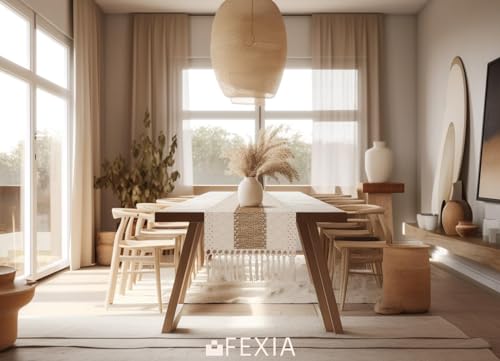 FEXIA Thanksgiving Table Runner for Home Decor with Tassels 72 Inches Long Farmhouse Rustic Boho Table Runner Macrame Burlap Fall Table Decoration for Living Room Bridal Shower(12x72 Inches)