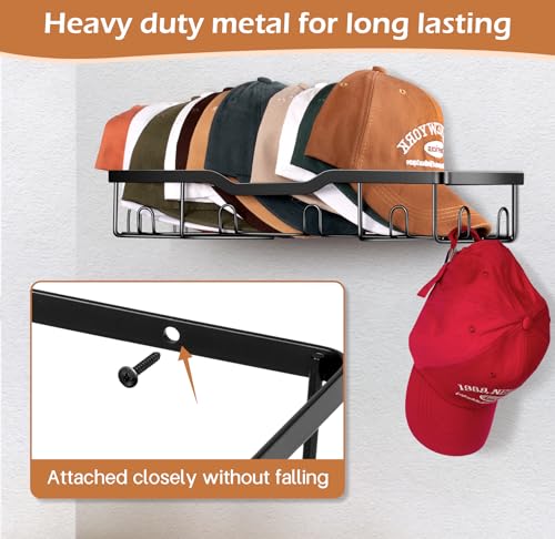KEETDY Metal Hat Racks for Baseball Caps Wall Hat Organizer Fit 20 Caps Holder, 2 Packs Sturdy Wall Mounted Hat Storage Organizer, Black
