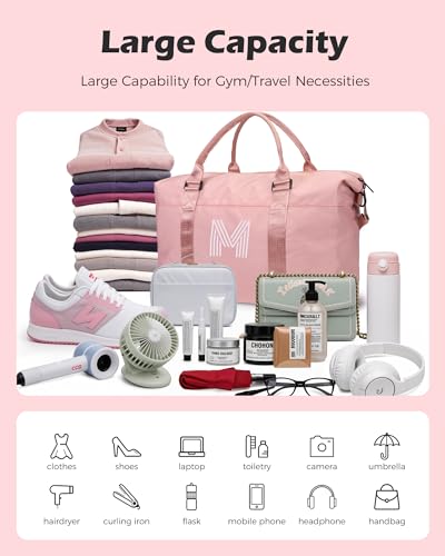 Graduation Gifts for Girls, Initial Travel Duffel Bag, Sports Bag, Personalized Weekender Bag,Monogram Overnight Bag Gift for Grandmother,Birthday Gifts Personalized Gifts (Letter M)