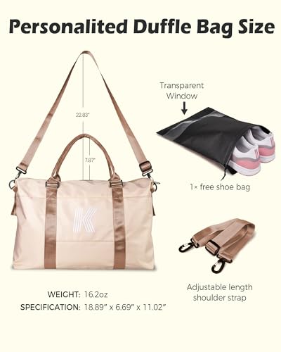 Graduation Gifts for Girls, Initial Travel Duffel Bag, Sports Bag, Personalized Weekender Bag,Monogram Overnight Bag Gift for Grandmother,Birthday Gifts Personalized Gifts (Letter M)