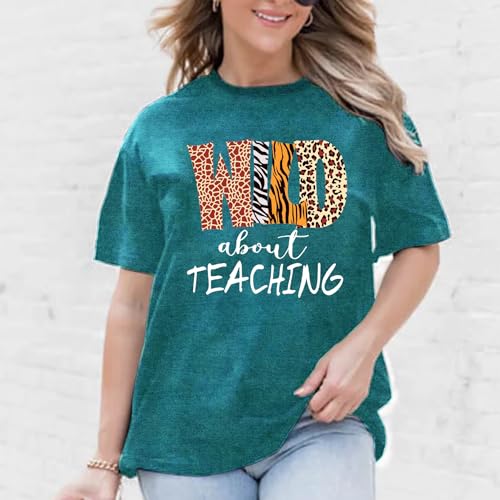 Womens Teacher Shirts Wild About Teaching Leopard Print T-Shirt Teacher Life Tee Top