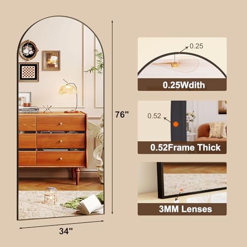 HARRITPURE 64"x21" Arched Full Length Mirror Free Standing Leaning Mirror Hanging Mounted Mirror Aluminum Frame Modern Simple Home Decor for Living Room Bedroom Cloakroom, Gold