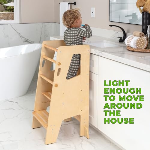 Toddler Standing Tower - Adjustable Height Toddler Kitchen Stool Helper - Ideal Kids Kitchen Step Stool for Learning New Skills - 2024 Design with Safety Feet - Gray