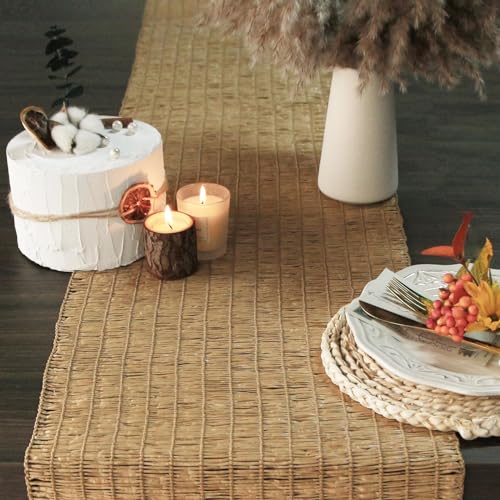 FEXIA Thanksgiving Table Runner for Home Decor with Tassels 72 Inches Long Farmhouse Rustic Boho Table Runner Macrame Burlap Fall Table Decoration for Living Room Bridal Shower(12x72 Inches)