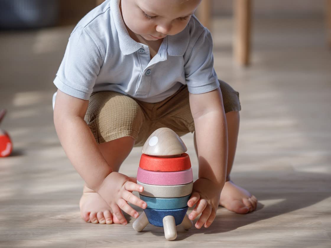 PlanToys Stacking Toys Tree Set - Chemical-Free Toddler Toys Featuring 9 Wooden Pieces