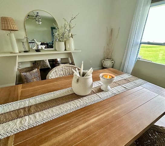 FEXIA Thanksgiving Table Runner for Home Decor with Tassels 72 Inches Long Farmhouse Rustic Boho Table Runner Macrame Burlap Fall Table Decoration for Living Room Bridal Shower(12x72 Inches)