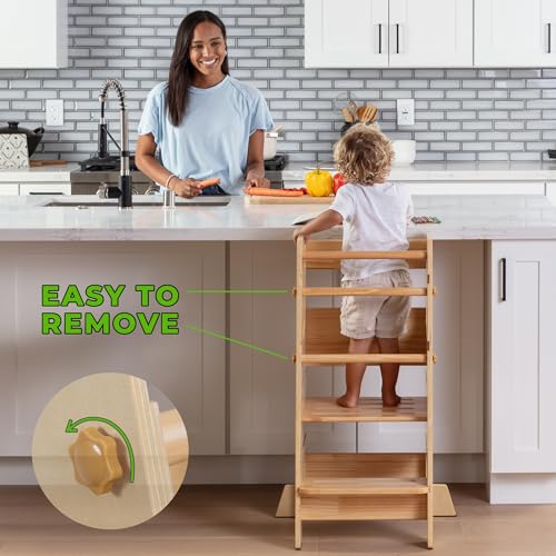 Toddler Standing Tower - Adjustable Height Toddler Kitchen Stool Helper - Ideal Kids Kitchen Step Stool for Learning New Skills - 2024 Design with Safety Feet - Gray