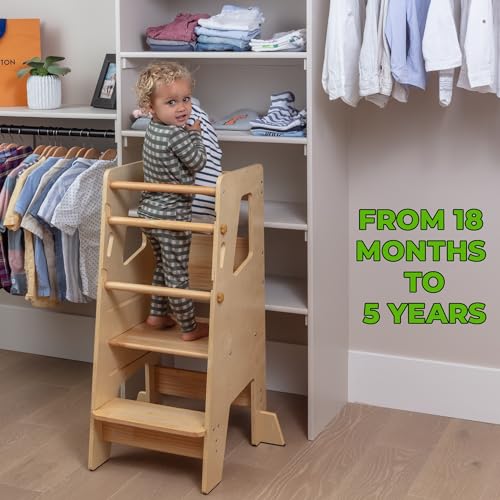 Toddler Standing Tower - Adjustable Height Toddler Kitchen Stool Helper - Ideal Kids Kitchen Step Stool for Learning New Skills - 2024 Design with Safety Feet - Gray