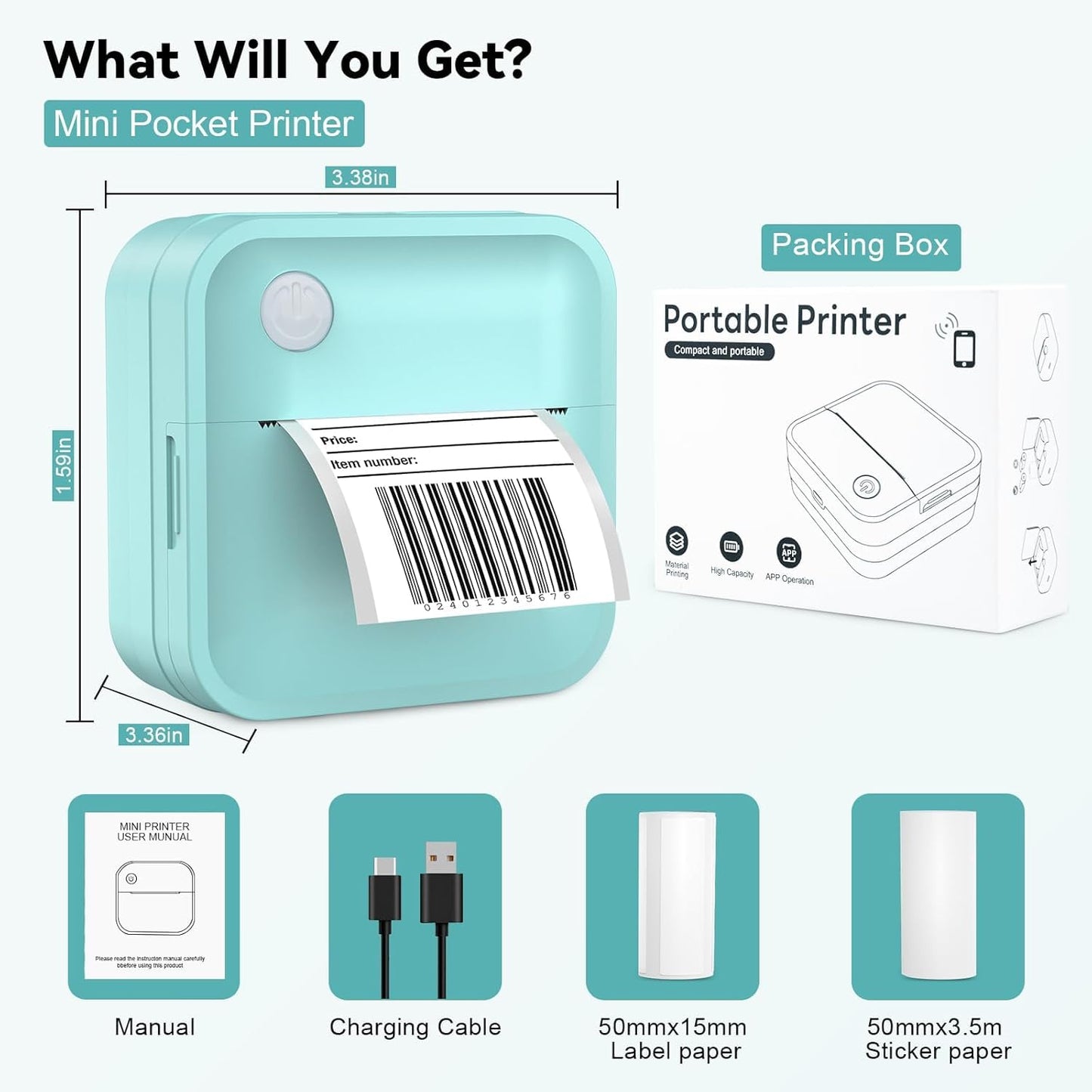 Label Maker Machine - Mini Label Printer Portable Thermal Printer for Home,Office,Organization,Bluetooth Sticker Printer for Phones,Sticker Maker for Kids School Items Photo,Note Labels