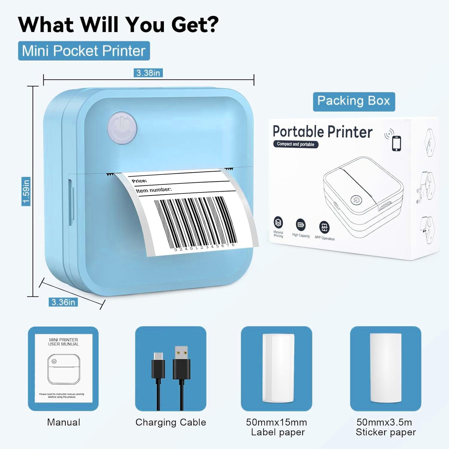 Label Maker Machine - Mini Label Printer Portable Thermal Printer for Home,Office,Organization,Bluetooth Sticker Printer for Phones,Sticker Maker for Kids School Items Photo,Note Labels