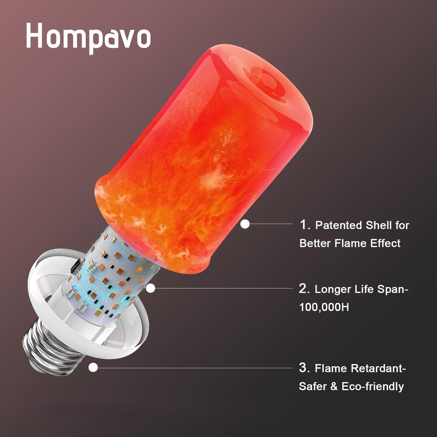 Hompavo 【Upgraded】 LED Flame Light Bulbs, 4 Modes Flickering Light Bulbs with Upside Down Effect, E26/E27 Flame Bulb for Halloween Christmas Party Patio Porch Home Indoor & Outdoor Decorations - 2