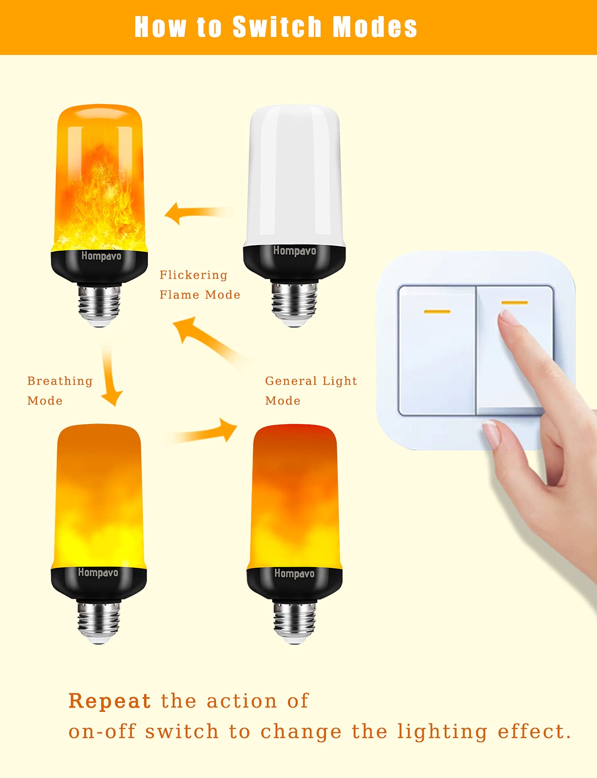 Hompavo 【Upgraded】 LED Flame Light Bulbs, 4 Modes Flickering Light Bulbs with Upside Down Effect, E26/E27 Flame Bulb for Halloween Christmas Party Patio Porch Home Indoor & Outdoor Decorations - 2