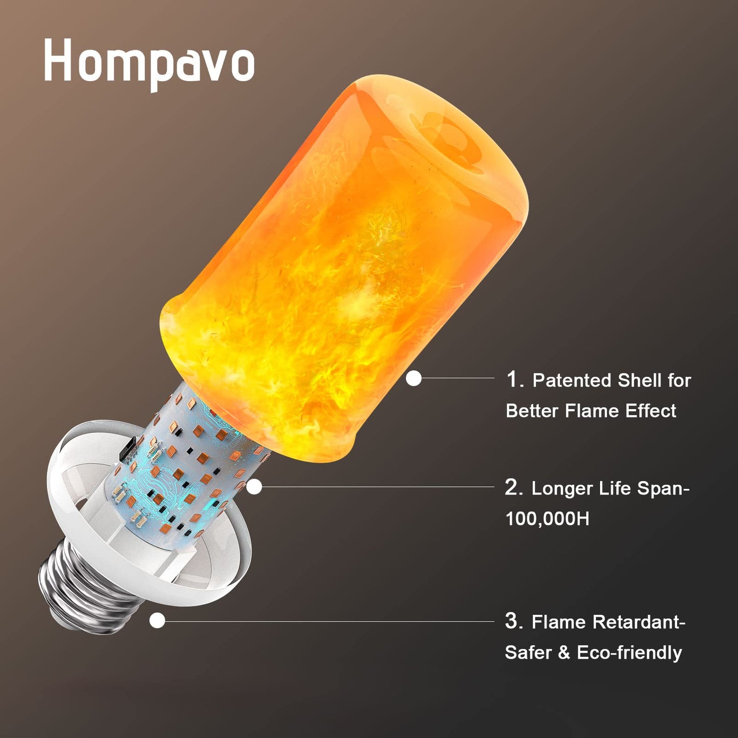 Hompavo 【Upgraded】 LED Flame Light Bulbs, 4 Modes Flickering Light Bulbs with Upside Down Effect, E26/E27 Flame Bulb for Halloween Christmas Party Patio Porch Home Indoor & Outdoor Decorations - 2