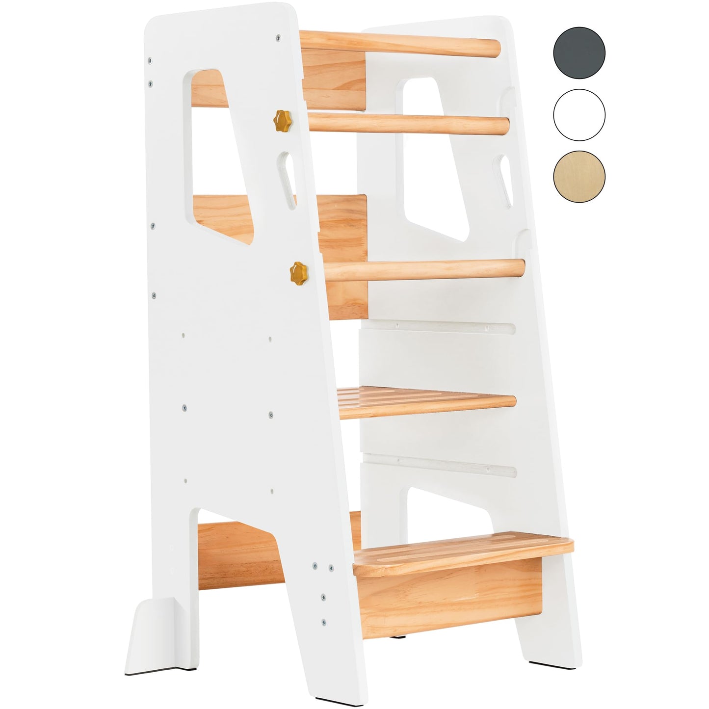 Toddler Standing Tower - Adjustable Height Toddler Kitchen Stool Helper - Ideal Kids Kitchen Step Stool for Learning New Skills - 2024 Design with Safety Feet - Gray