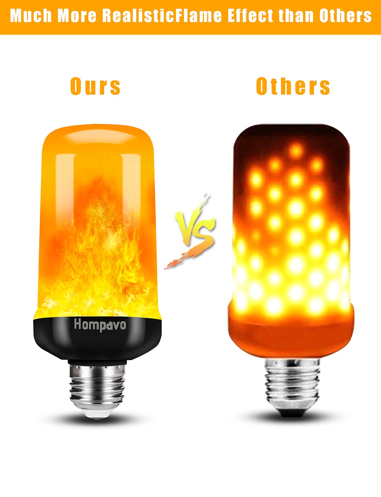 Hompavo 【Upgraded】 LED Flame Light Bulbs, 4 Modes Flickering Light Bulbs with Upside Down Effect, E26/E27 Flame Bulb for Halloween Christmas Party Patio Porch Home Indoor & Outdoor Decorations - 2