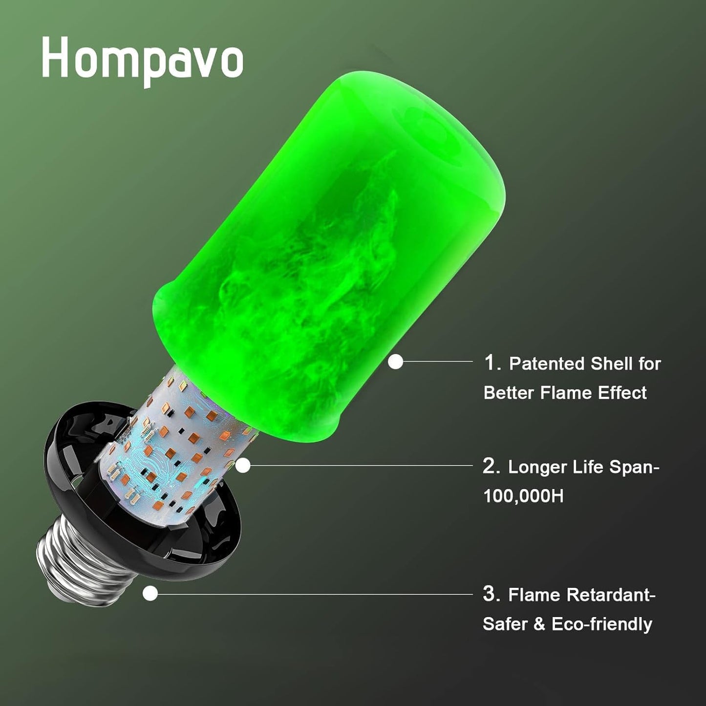 Hompavo 【Upgraded】 LED Flame Light Bulbs, 4 Modes Flickering Light Bulbs with Upside Down Effect, E26/E27 Flame Bulb for Halloween Christmas Party Patio Porch Home Indoor & Outdoor Decorations - 2