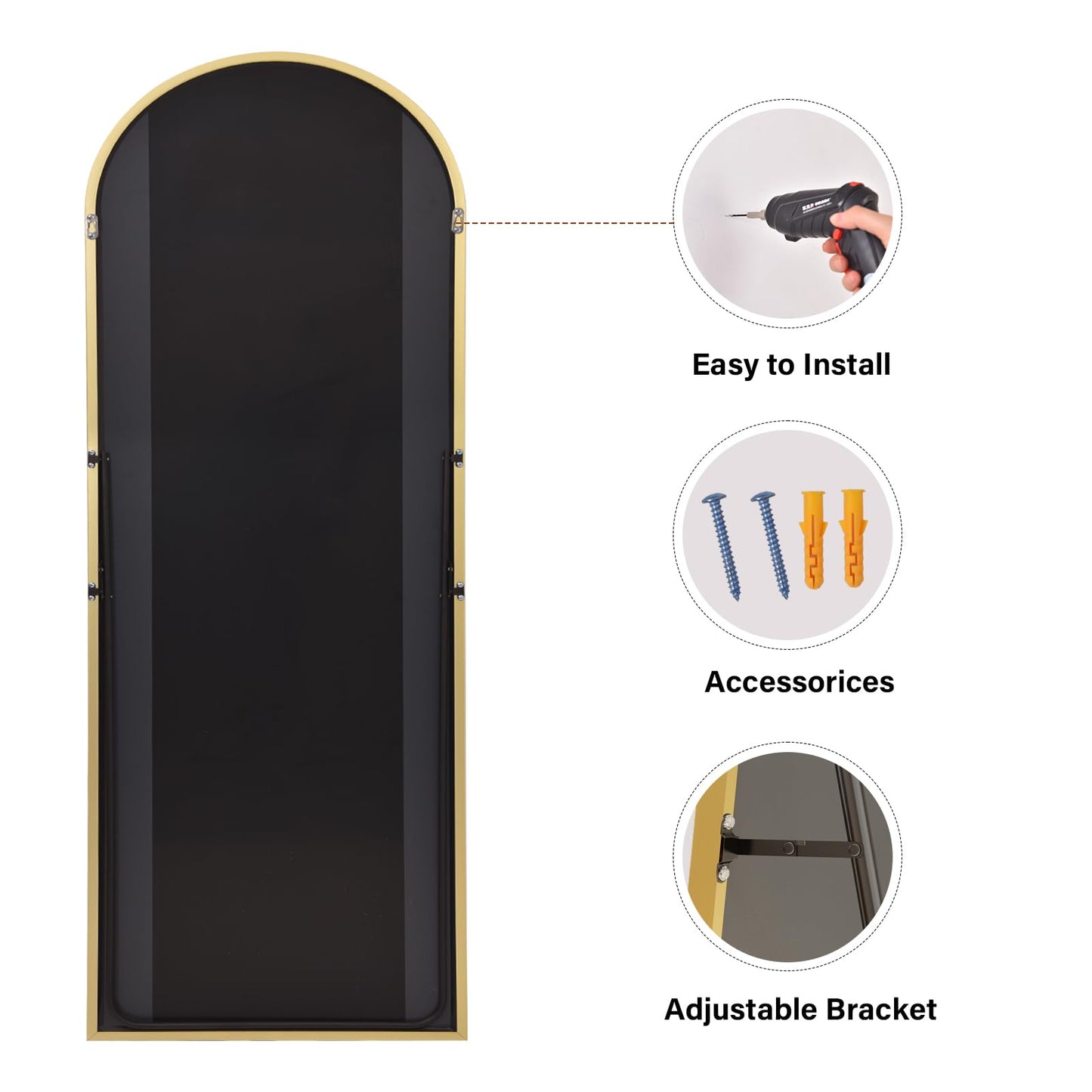HARRITPURE 64"x21" Arched Full Length Mirror Free Standing Leaning Mirror Hanging Mounted Mirror Aluminum Frame Modern Simple Home Decor for Living Room Bedroom Cloakroom, Gold