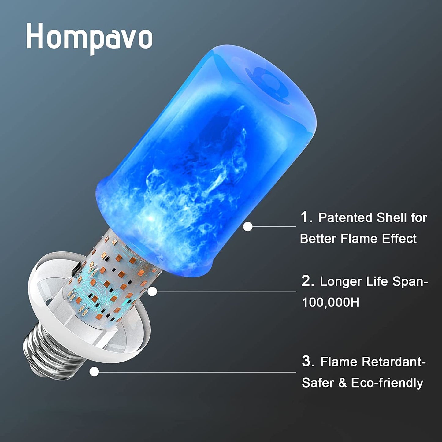 Hompavo 【Upgraded】 LED Flame Light Bulbs, 4 Modes Flickering Light Bulbs with Upside Down Effect, E26/E27 Flame Bulb for Halloween Christmas Party Patio Porch Home Indoor & Outdoor Decorations - 2