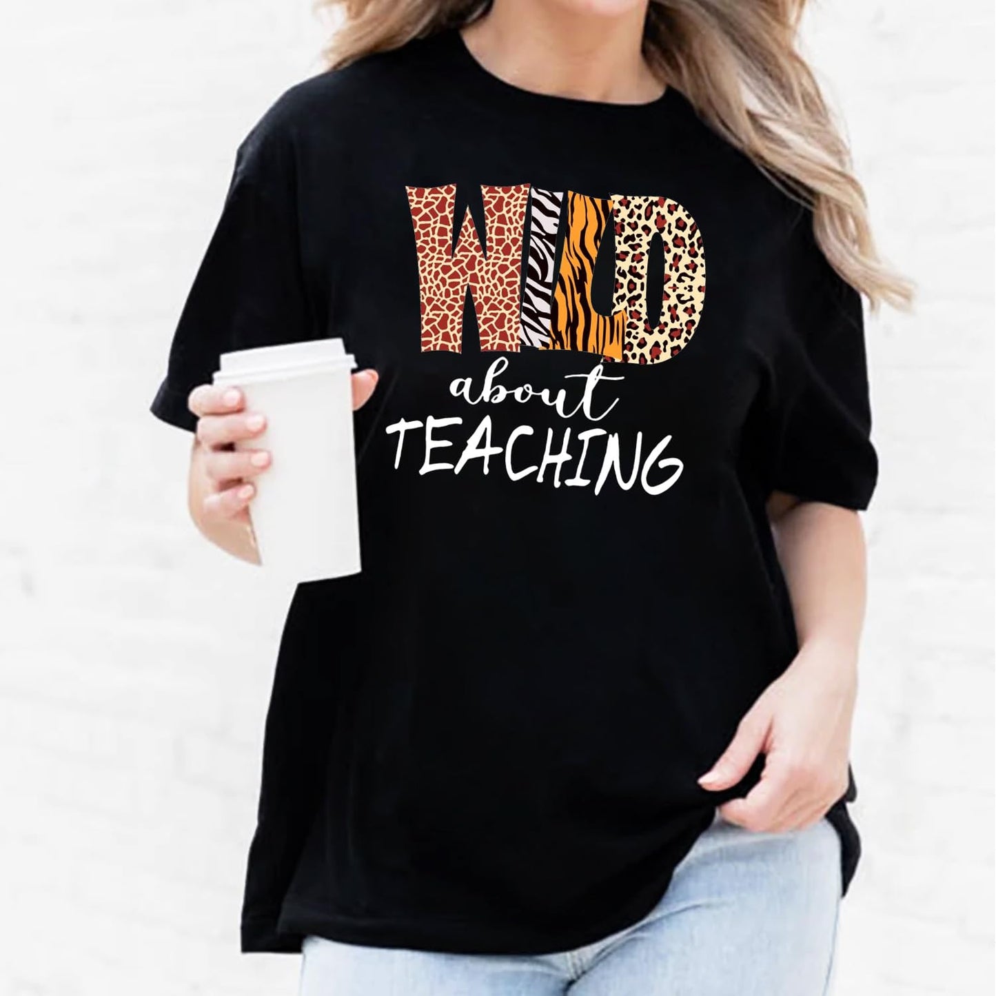 Womens Teacher Shirts Wild About Teaching Leopard Print T-Shirt Teacher Life Tee Top