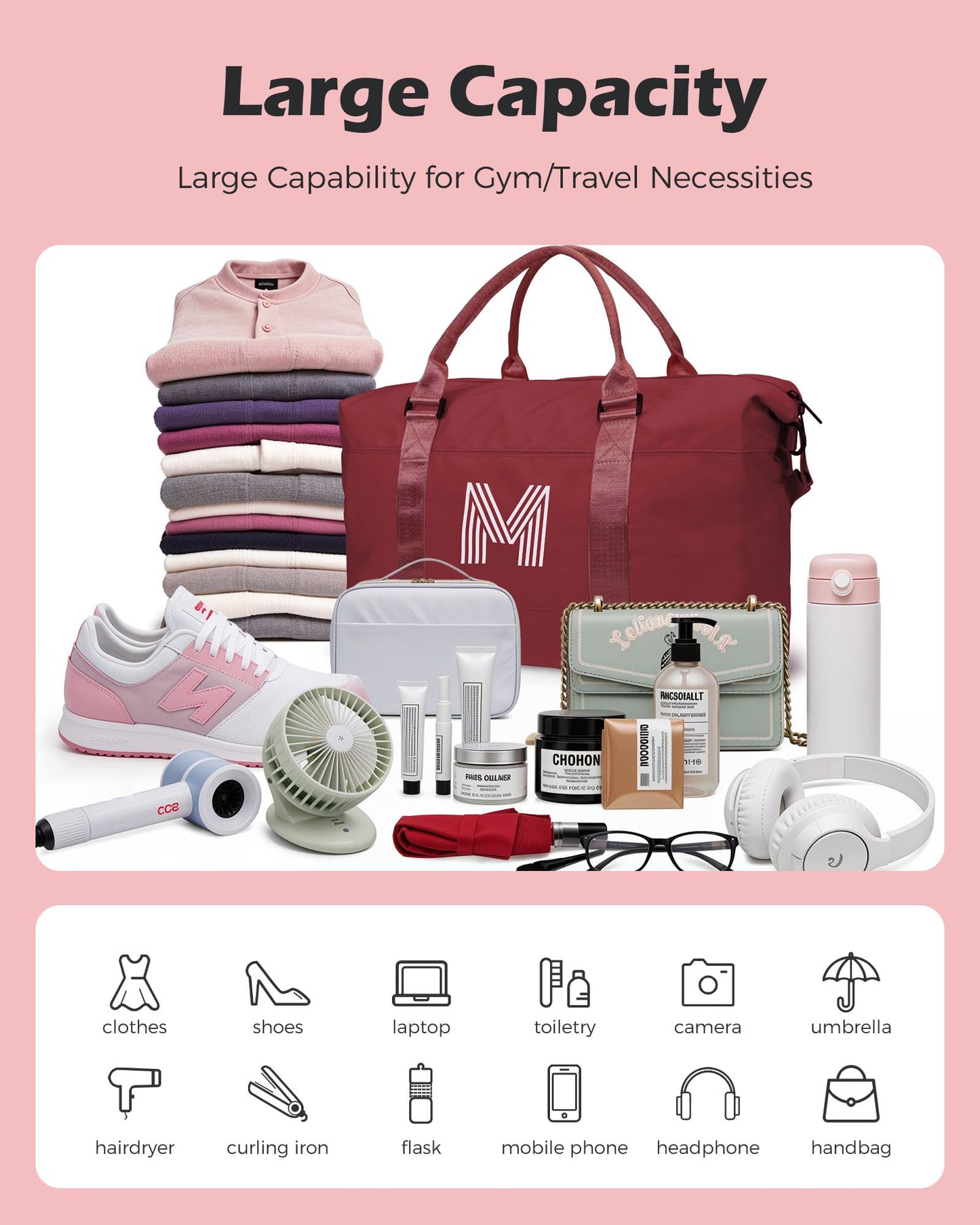 Graduation Gifts for Girls, Initial Travel Duffel Bag, Sports Bag, Personalized Weekender Bag,Monogram Overnight Bag Gift for Grandmother,Birthday Gifts Personalized Gifts (Letter M)