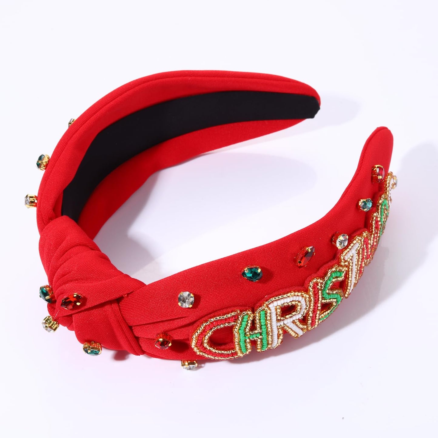 NVENF Jeweled Plaid Headband with Embellished Crystals and Pearls - Knotted Wide Top Knot Hair Accessory for Women, Holiday Outfits & Gifts