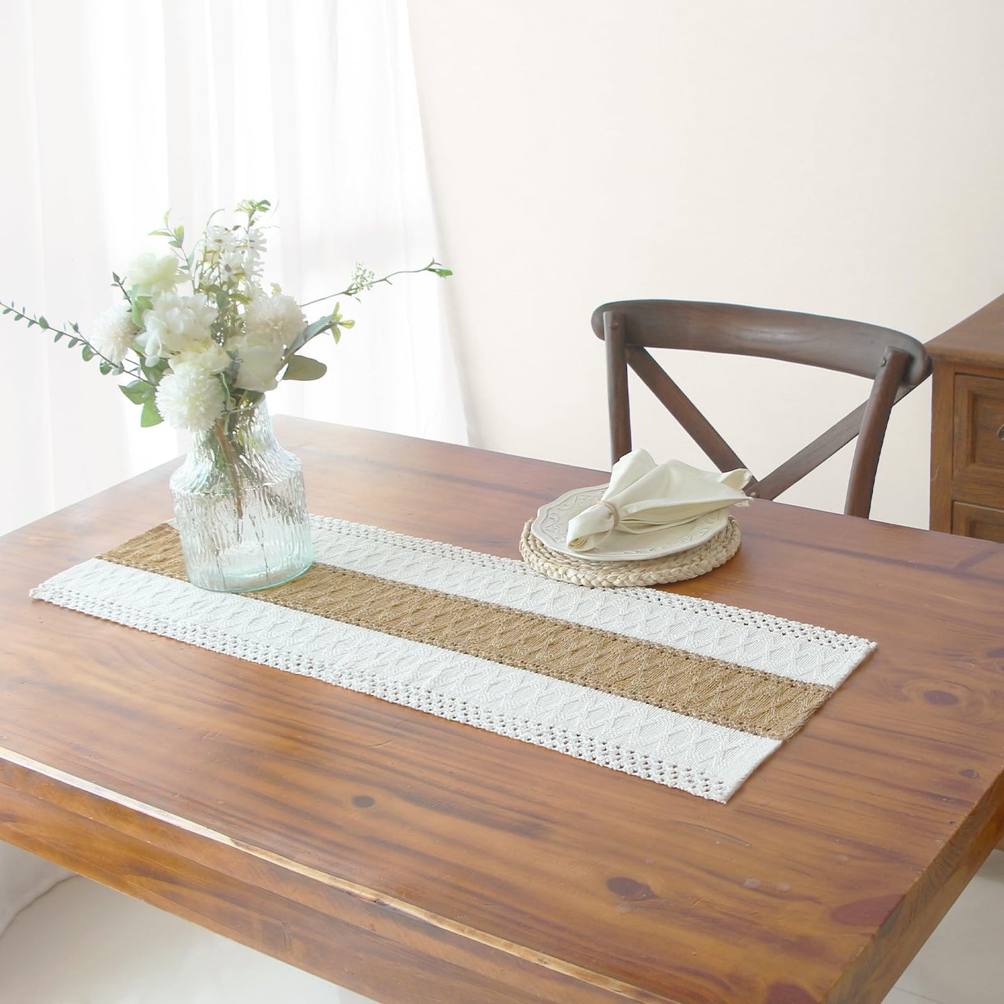 FEXIA Thanksgiving Table Runner for Home Decor with Tassels 72 Inches Long Farmhouse Rustic Boho Table Runner Macrame Burlap Fall Table Decoration for Living Room Bridal Shower(12x72 Inches)