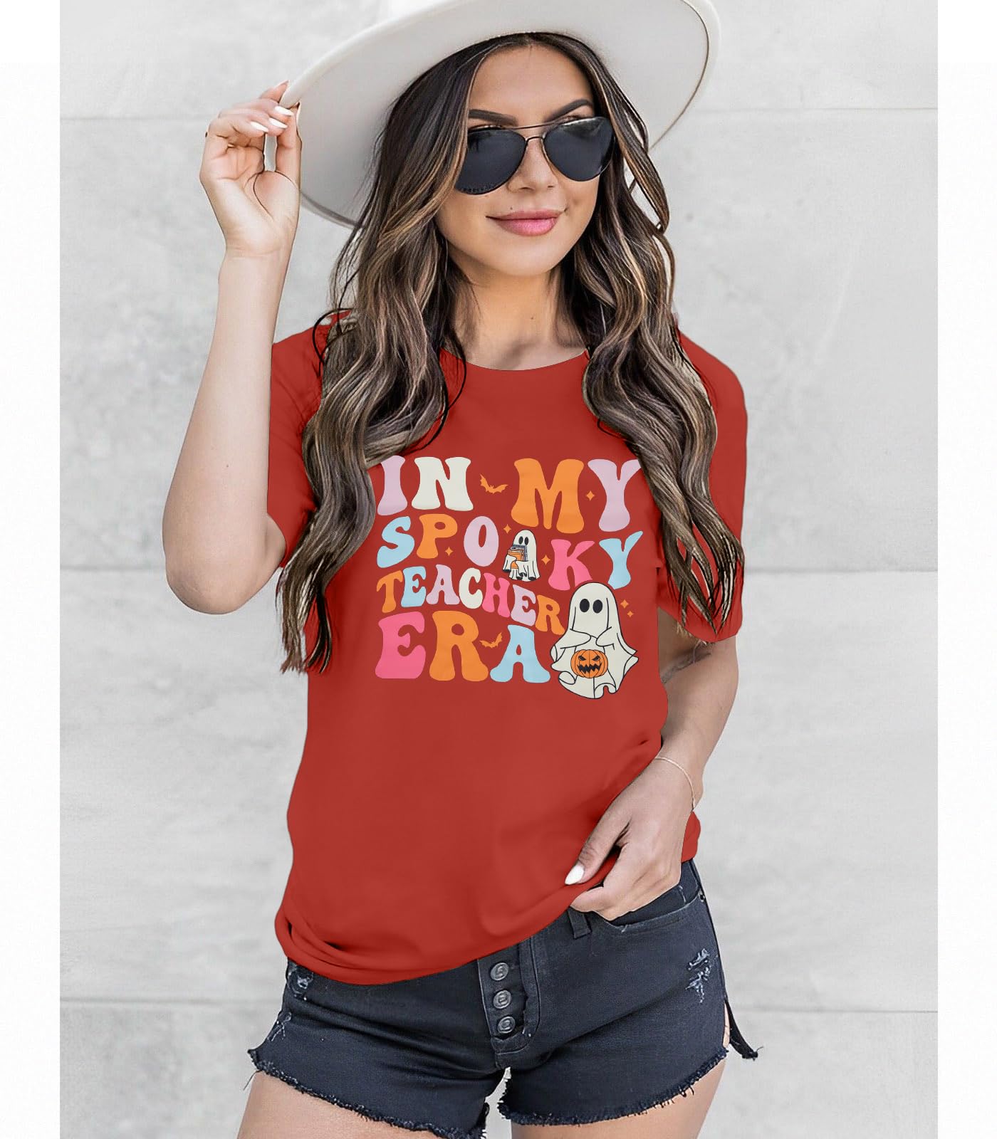 Halloween Teacher Shirt Women Spooky Teacher T-Shirt Teacher Life Tee Halloween Season Long Sleeve Tops