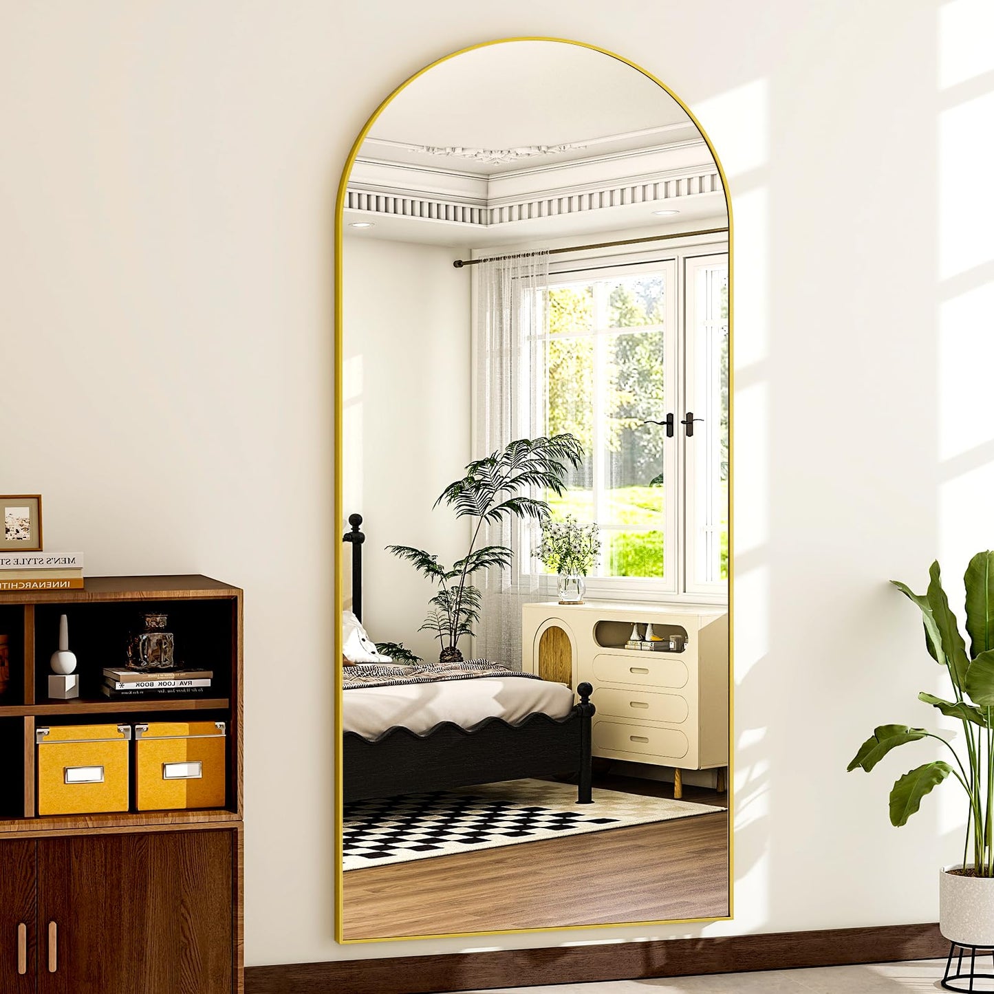 HARRITPURE 64"x21" Arched Full Length Mirror Free Standing Leaning Mirror Hanging Mounted Mirror Aluminum Frame Modern Simple Home Decor for Living Room Bedroom Cloakroom, Gold