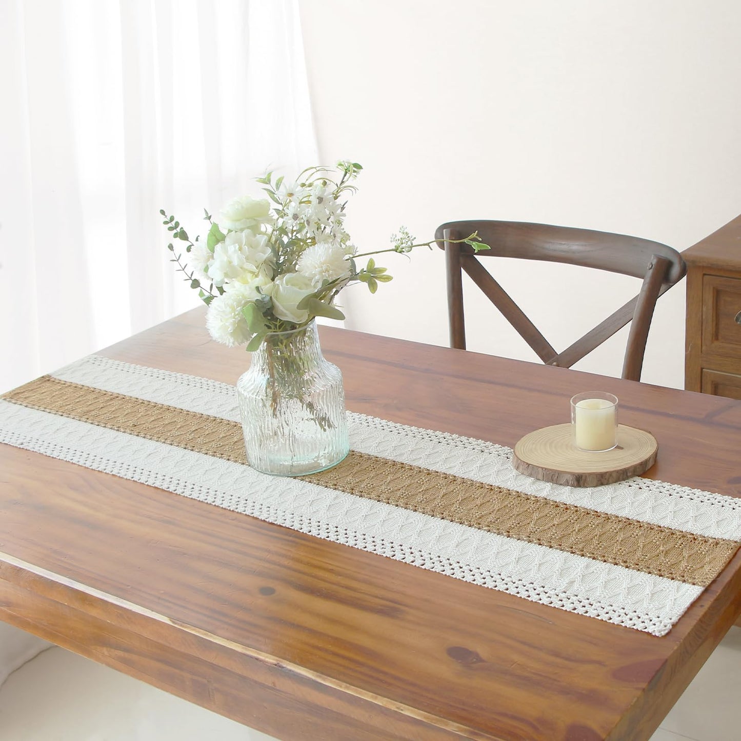 FEXIA Thanksgiving Table Runner for Home Decor with Tassels 72 Inches Long Farmhouse Rustic Boho Table Runner Macrame Burlap Fall Table Decoration for Living Room Bridal Shower(12x72 Inches)