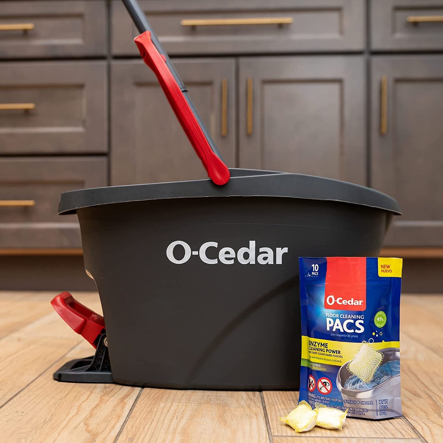 O-Cedar EasyWring Microfiber Spin Mop & Bucket Floor Cleaning System + 2 Extra Refills, Red/Gray