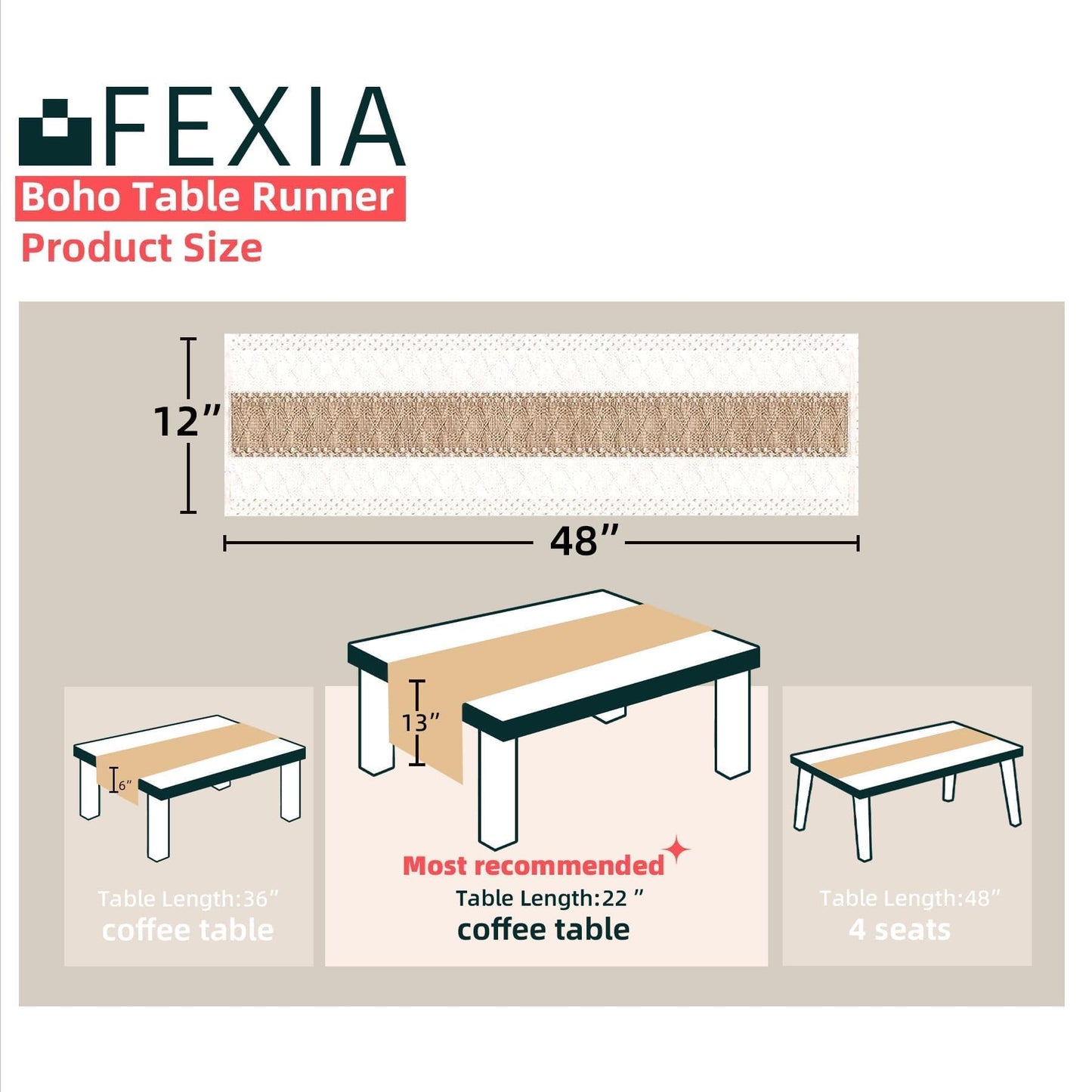 FEXIA Thanksgiving Table Runner for Home Decor with Tassels 72 Inches Long Farmhouse Rustic Boho Table Runner Macrame Burlap Fall Table Decoration for Living Room Bridal Shower(12x72 Inches)