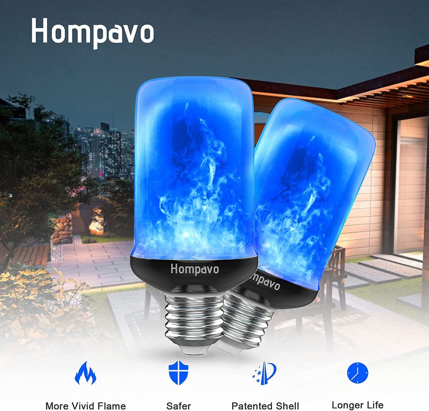 Hompavo 【Upgraded】 LED Flame Light Bulbs, 4 Modes Flickering Light Bulbs with Upside Down Effect, E26/E27 Flame Bulb for Halloween Christmas Party Patio Porch Home Indoor & Outdoor Decorations - 2