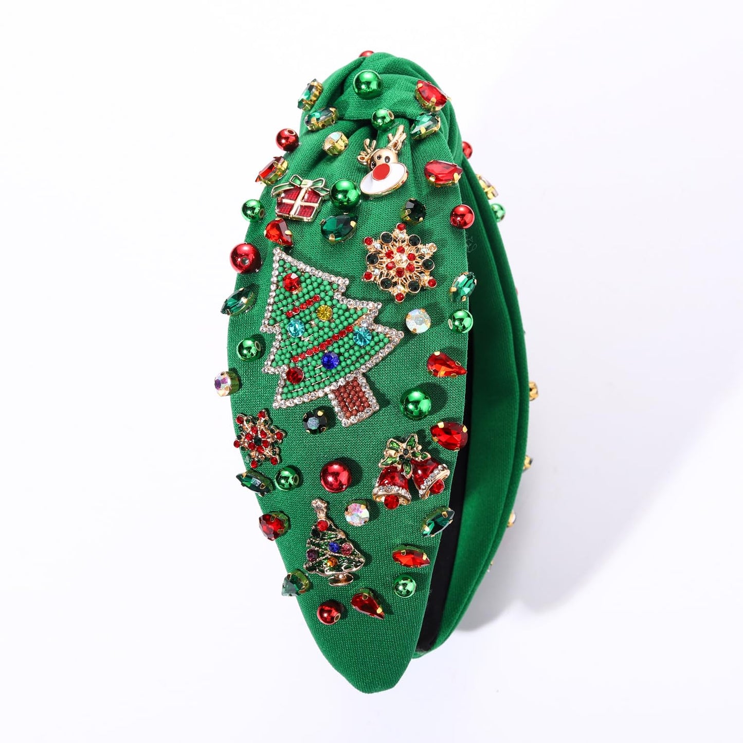 NVENF Jeweled Plaid Headband with Embellished Crystals and Pearls - Knotted Wide Top Knot Hair Accessory for Women, Holiday Outfits & Gifts