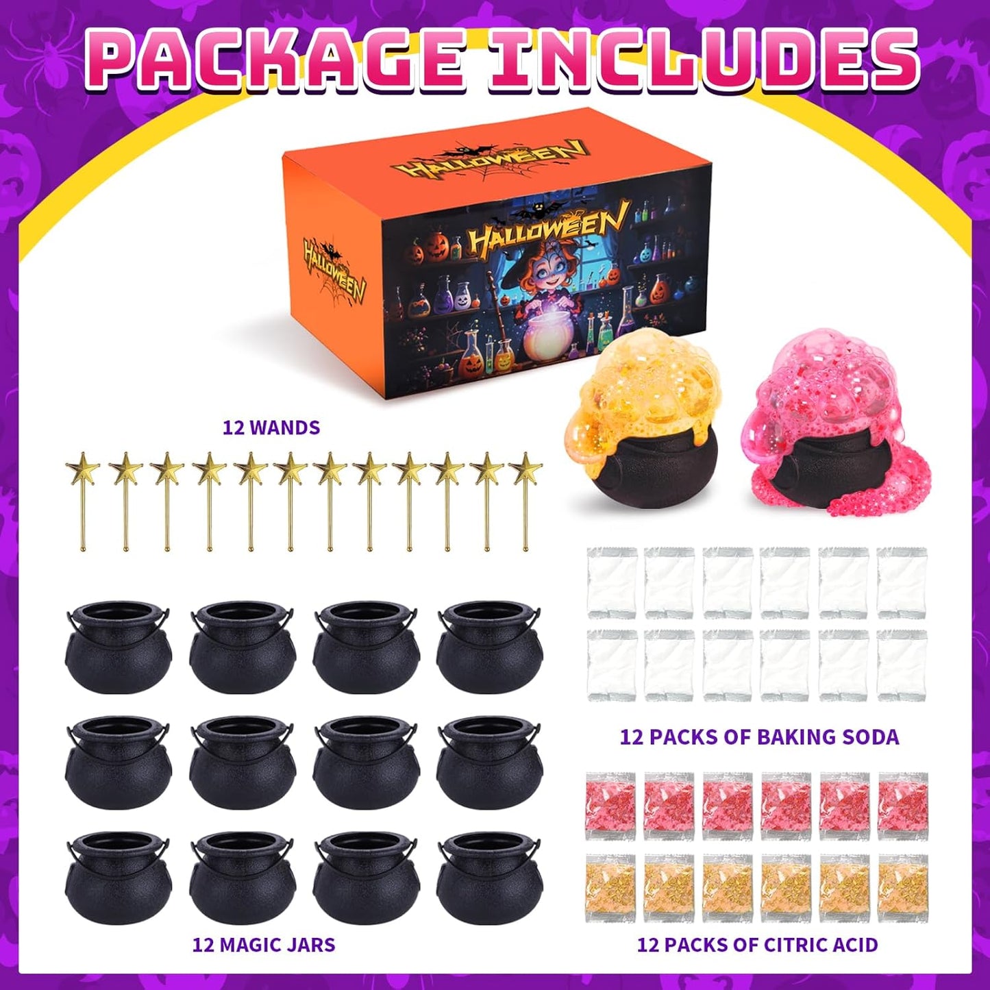 Halloween Toys for Kids, Built-in 12 Bottle Witch Magic Cube Jar, Halloween Favors for Toddlers, Halloween Party Favors for Boys and Girls, Gift Bag Filler,Halloween Decorations