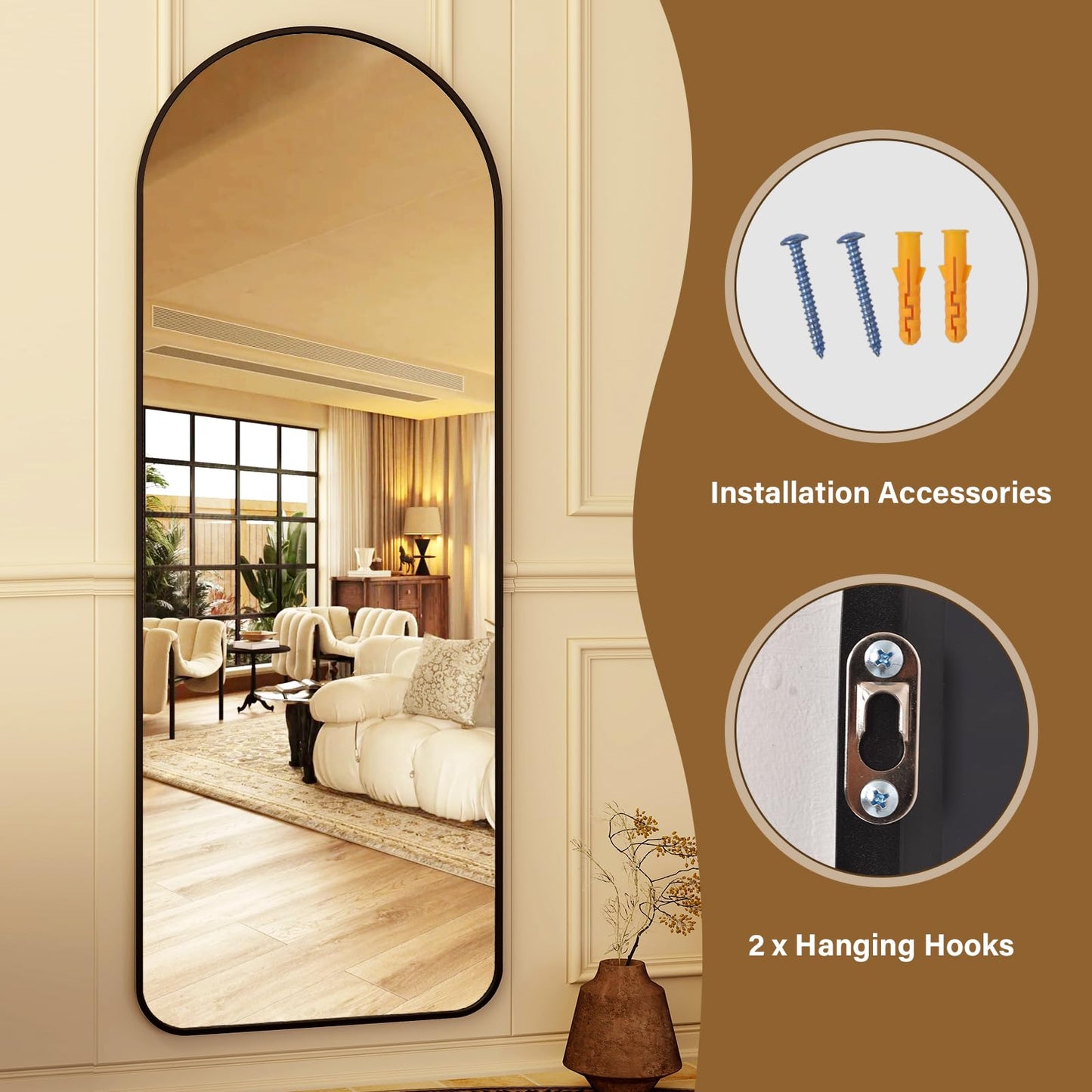 HARRITPURE 64"x21" Arched Full Length Mirror Free Standing Leaning Mirror Hanging Mounted Mirror Aluminum Frame Modern Simple Home Decor for Living Room Bedroom Cloakroom, Gold
