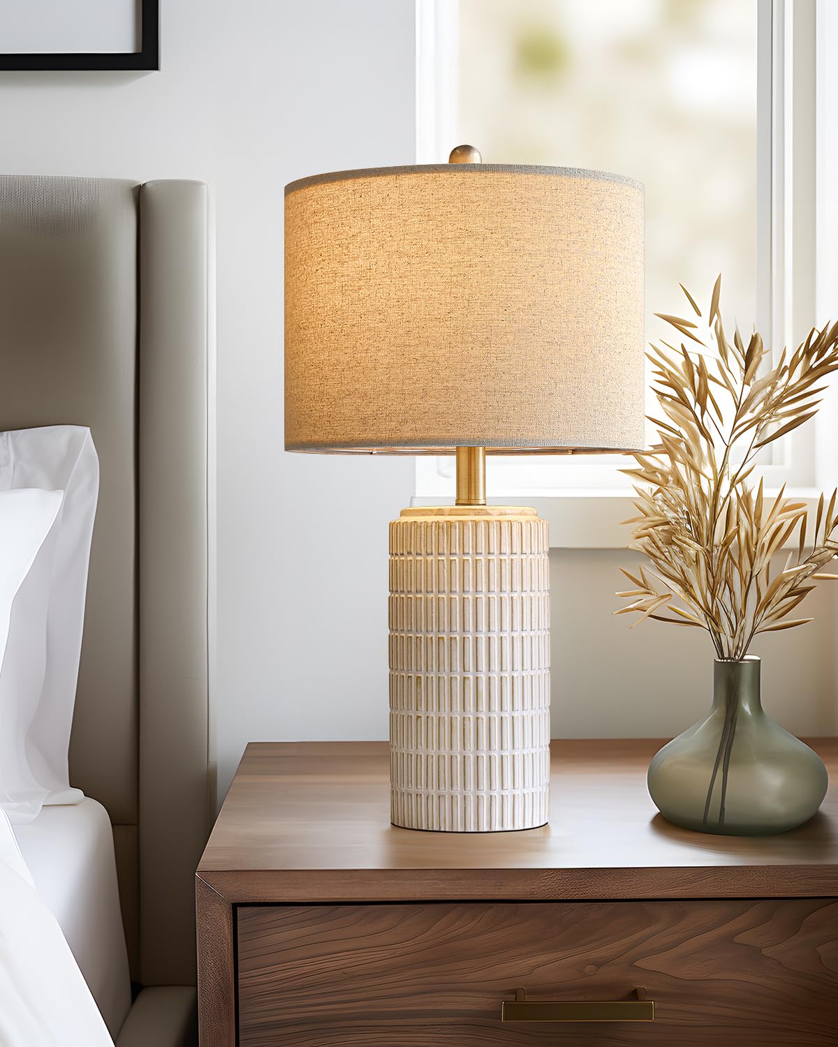 PoKat 23" Modern Ceramic Table Lamp Set of 2 for Living Room White Desk Lamps for Bedroom Farmhouse Bedside Nightstand Bedside Lamp End Table Lamps Beige