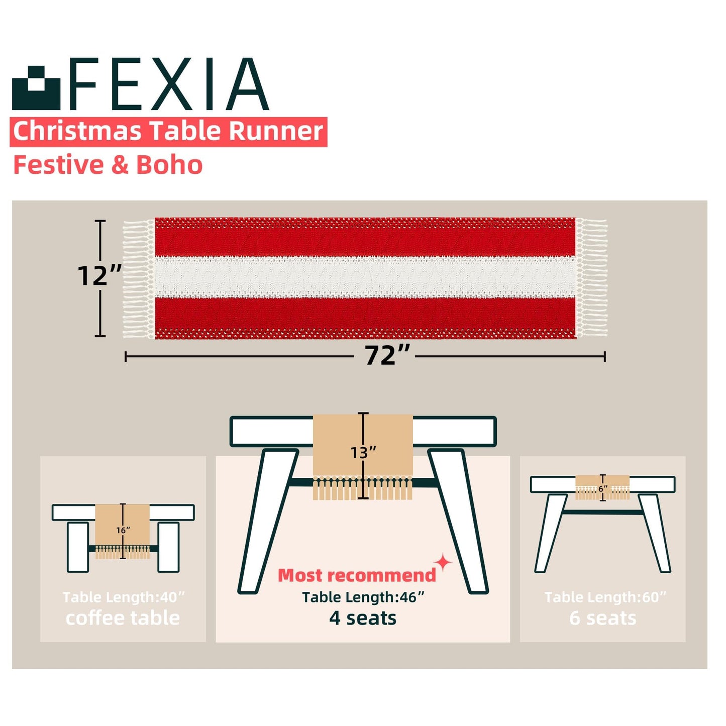 FEXIA Thanksgiving Table Runner for Home Decor with Tassels 72 Inches Long Farmhouse Rustic Boho Table Runner Macrame Burlap Fall Table Decoration for Living Room Bridal Shower(12x72 Inches)