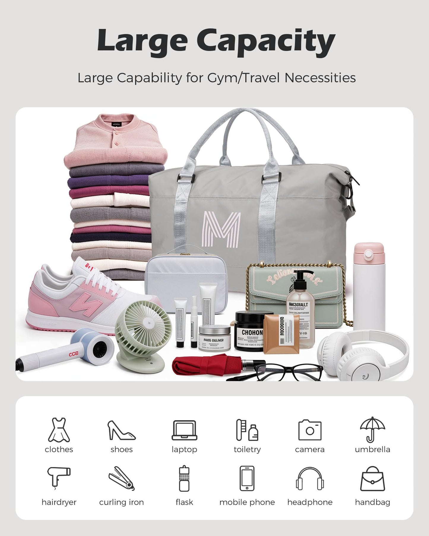 Graduation Gifts for Girls, Initial Travel Duffel Bag, Sports Bag, Personalized Weekender Bag,Monogram Overnight Bag Gift for Grandmother,Birthday Gifts Personalized Gifts (Letter M)