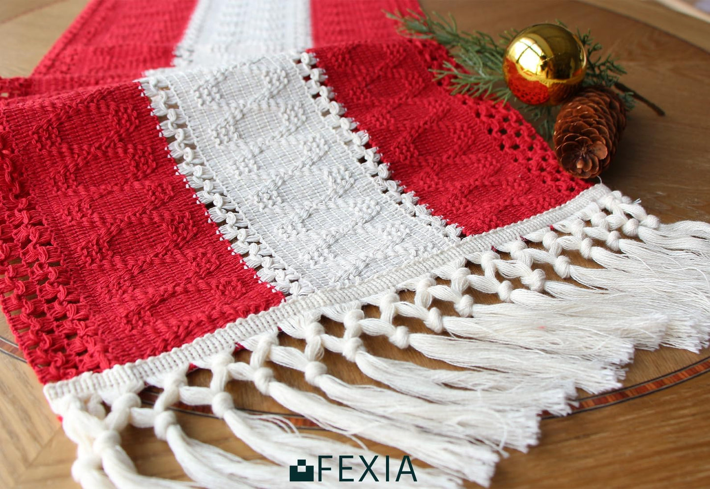 FEXIA Thanksgiving Table Runner for Home Decor with Tassels 72 Inches Long Farmhouse Rustic Boho Table Runner Macrame Burlap Fall Table Decoration for Living Room Bridal Shower(12x72 Inches)