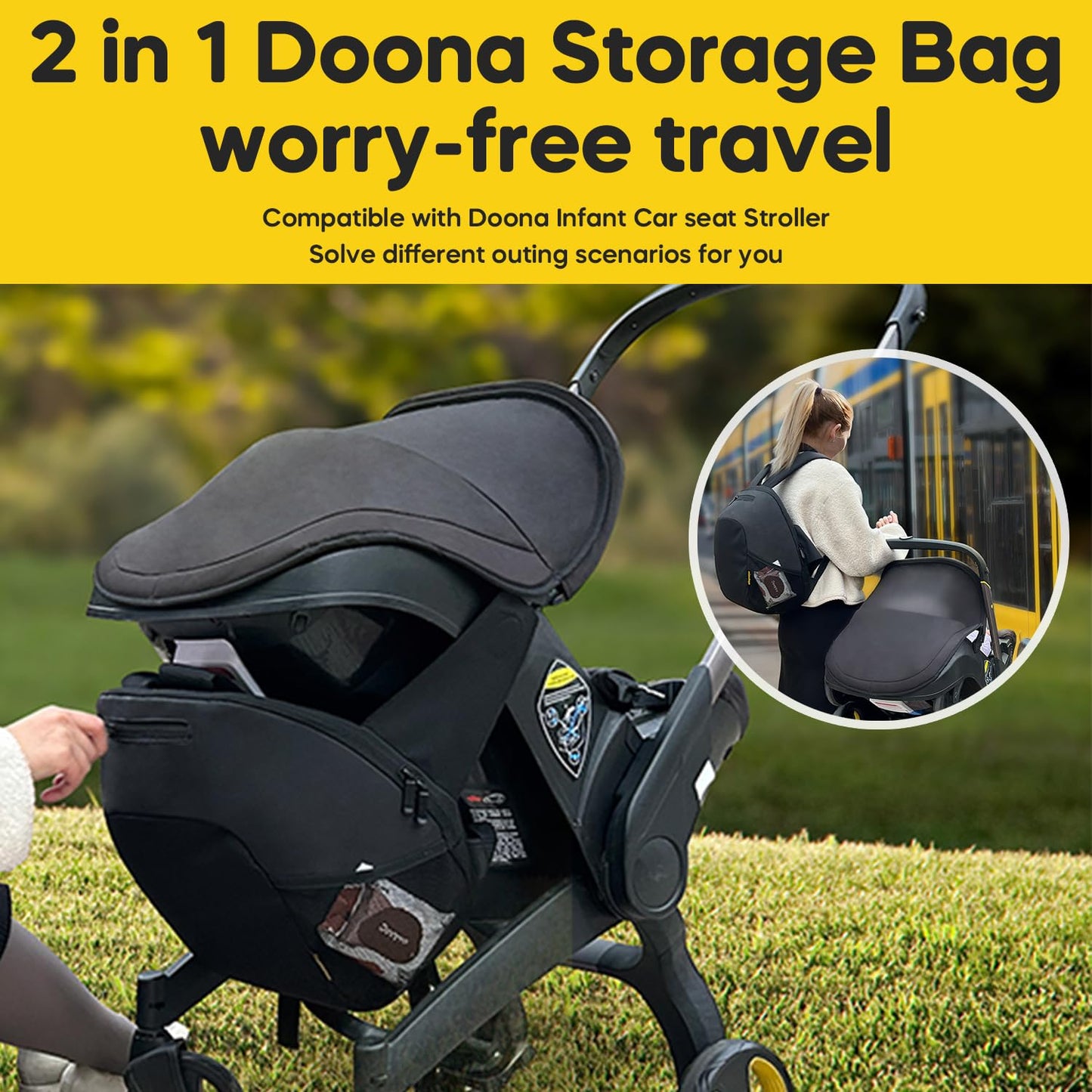 Storage Bag Compatible with Doona Infant Car Seat, Organizer Bag,Wearable Backpack for Baby Travel,Stroller Bag for Doona Car Seat & Stroller (Grey)