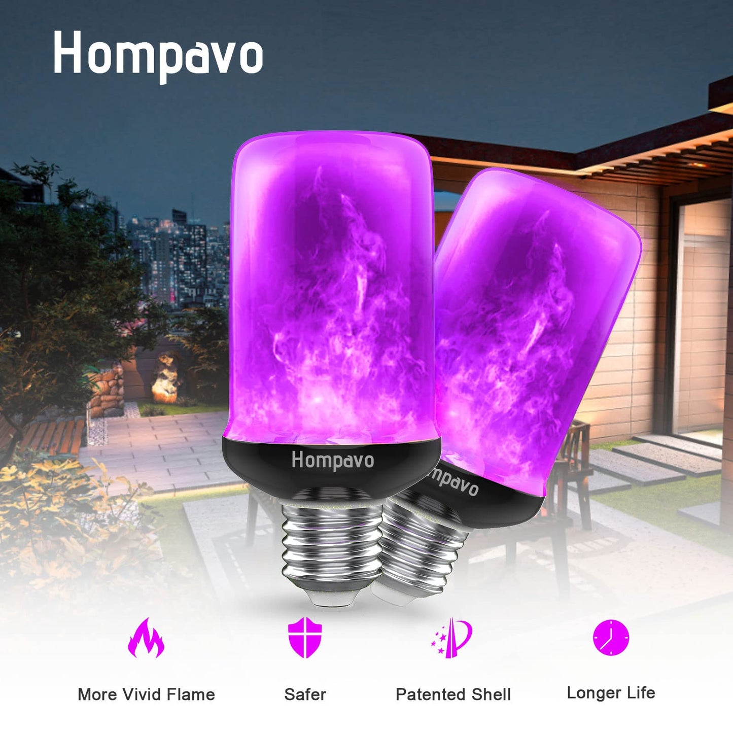 Hompavo 【Upgraded】 LED Flame Light Bulbs, 4 Modes Flickering Light Bulbs with Upside Down Effect, E26/E27 Flame Bulb for Halloween Christmas Party Patio Porch Home Indoor & Outdoor Decorations - 2