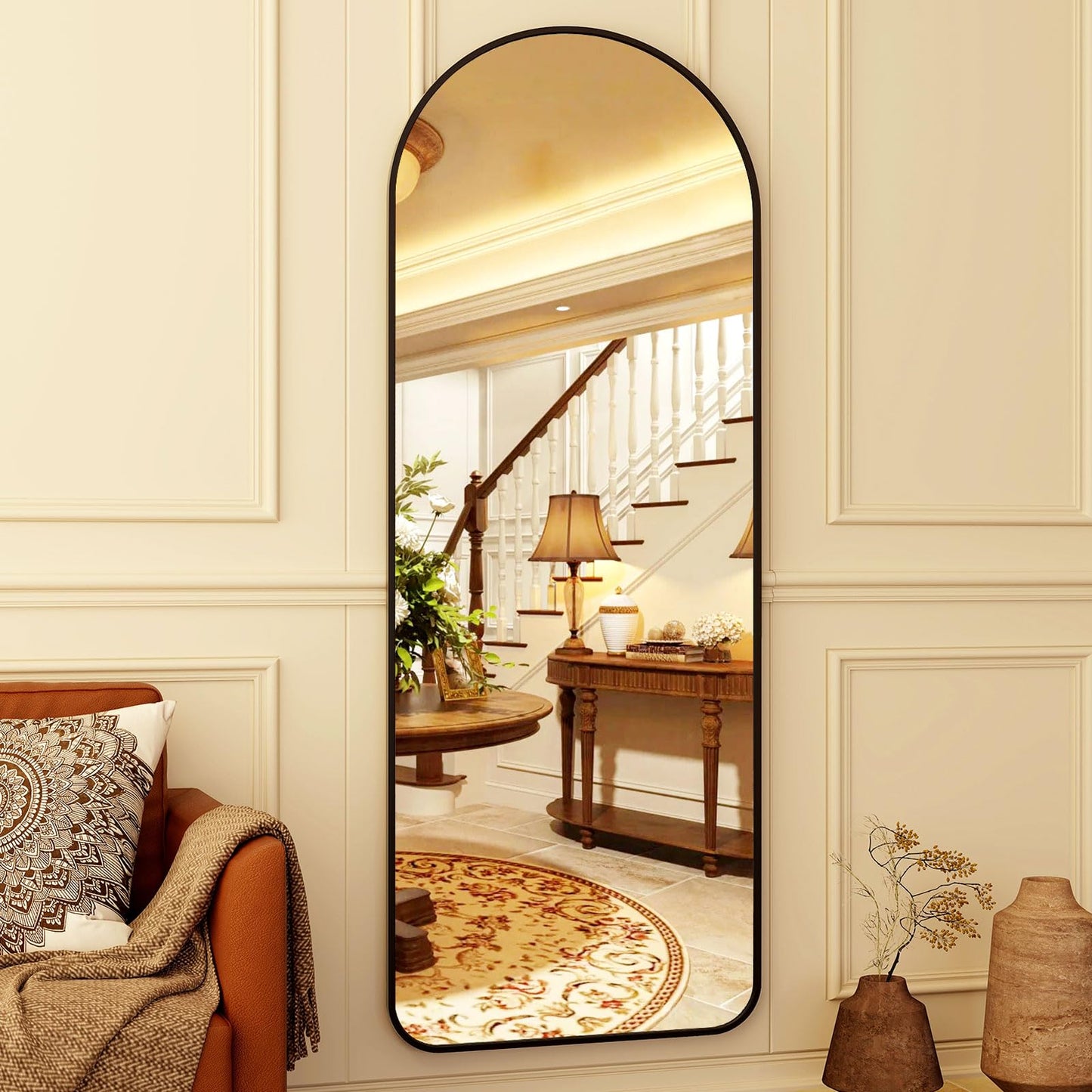 HARRITPURE 64"x21" Arched Full Length Mirror Free Standing Leaning Mirror Hanging Mounted Mirror Aluminum Frame Modern Simple Home Decor for Living Room Bedroom Cloakroom, Gold