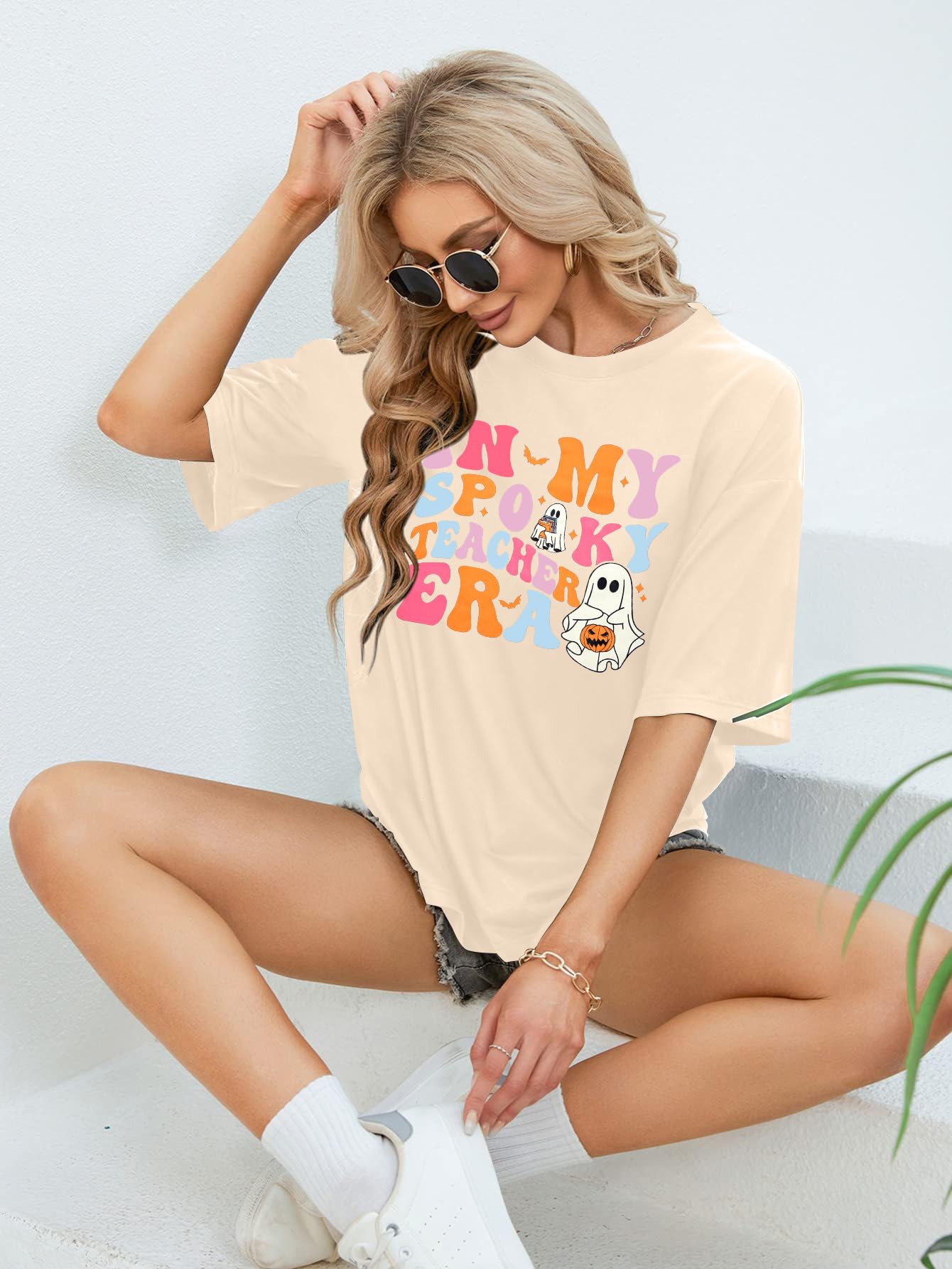 Halloween Teacher Shirt Women Spooky Teacher T-Shirt Teacher Life Tee Halloween Season Long Sleeve Tops