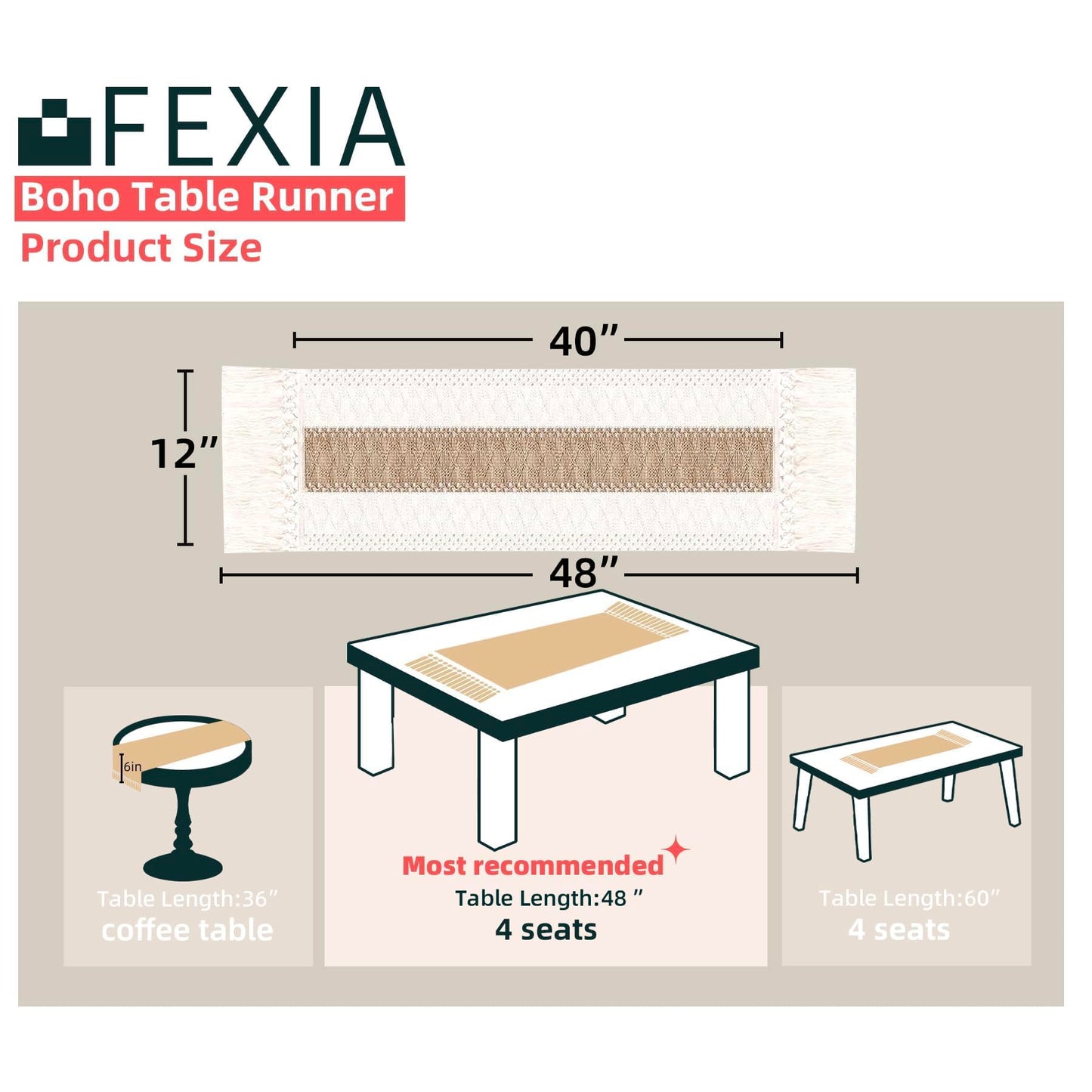 FEXIA Thanksgiving Table Runner for Home Decor with Tassels 72 Inches Long Farmhouse Rustic Boho Table Runner Macrame Burlap Fall Table Decoration for Living Room Bridal Shower(12x72 Inches)