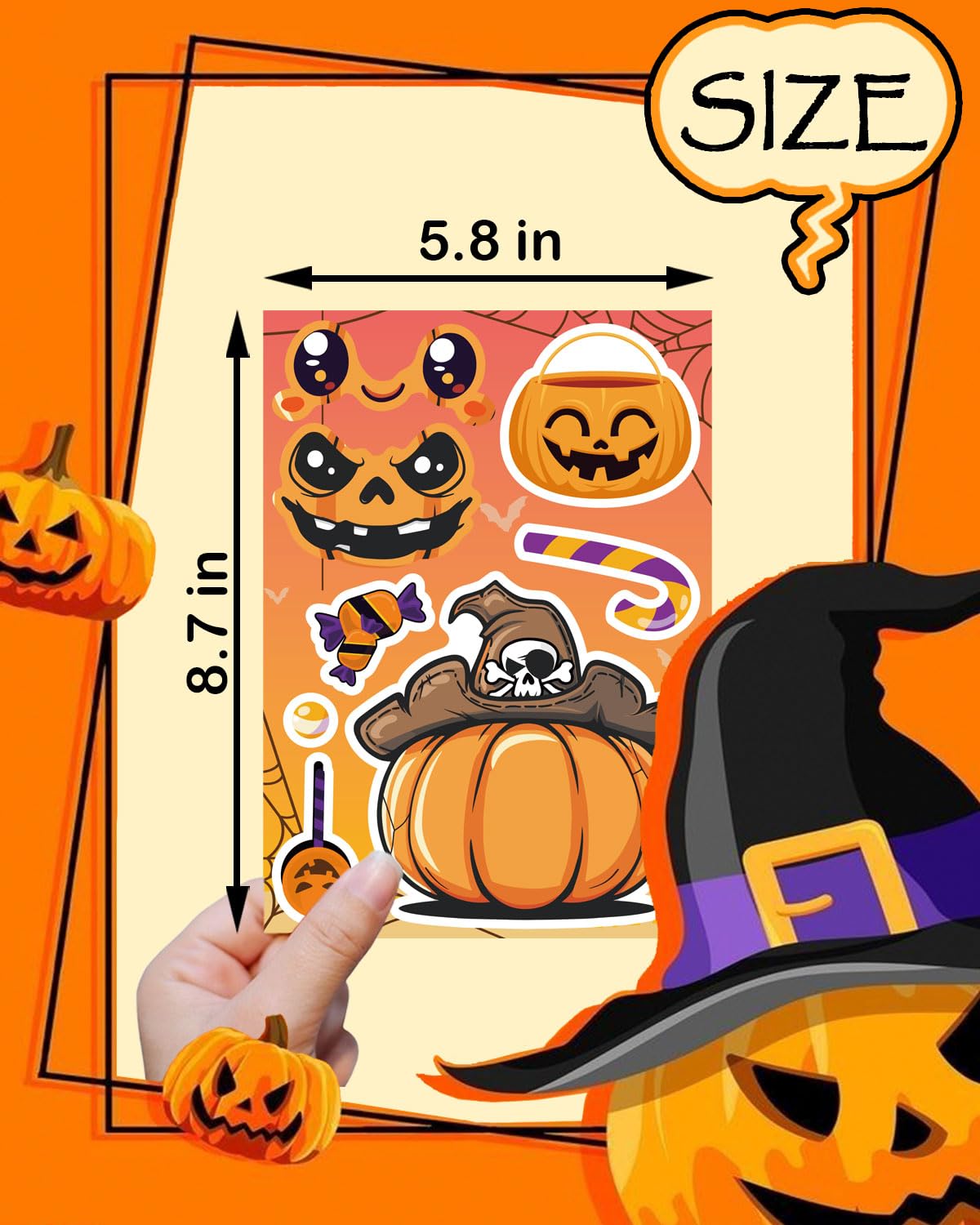 Cowcowcow 48 Sheets Halloween Stickers for Kids, Halloween Make Pumpkin Face Sticker, Halloween Holiday Party Games Stickers Bulk-Halloween Crafts Party Favors for Kids, Halloween DIY Sticker for Kids