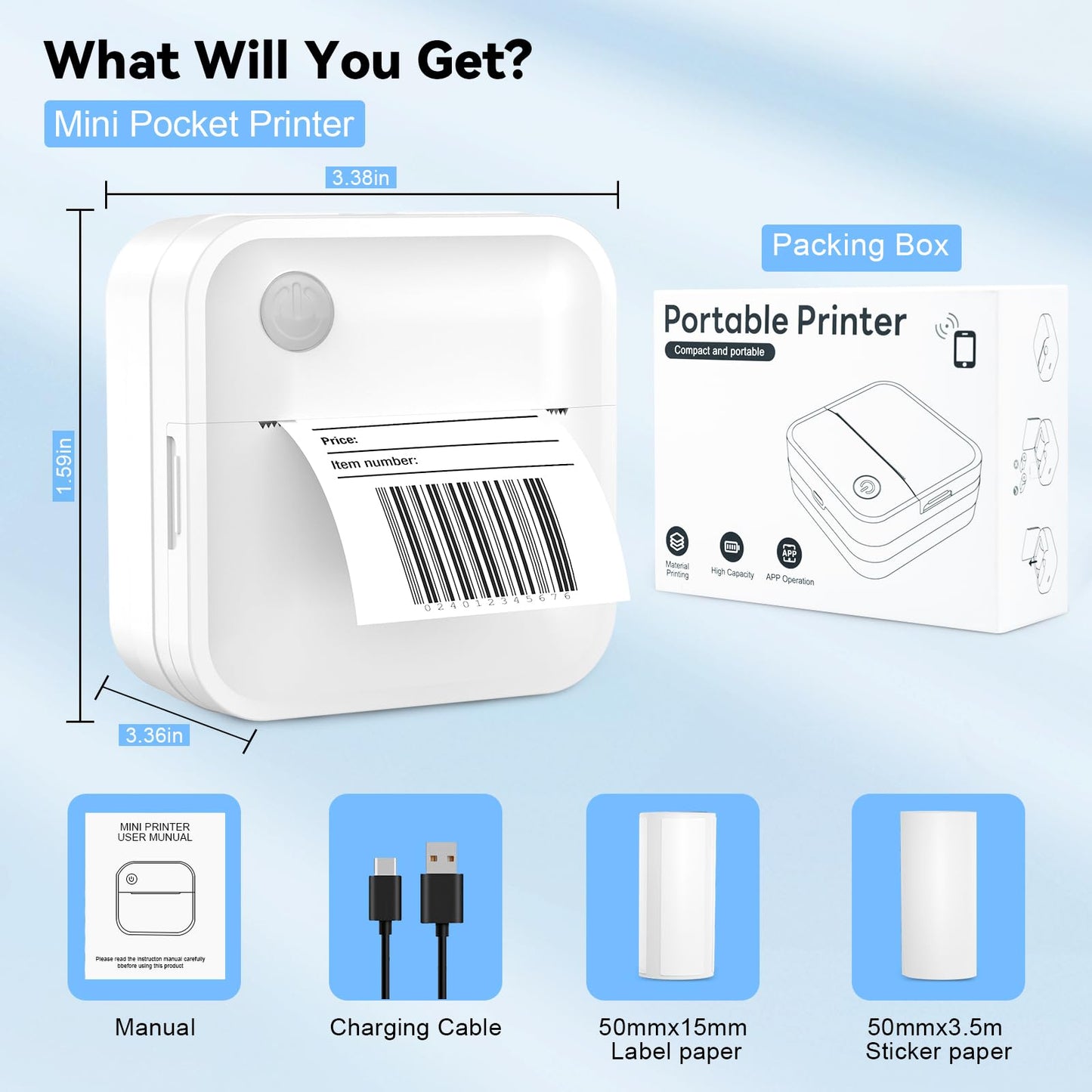 Label Maker Machine - Mini Label Printer Portable Thermal Printer for Home,Office,Organization,Bluetooth Sticker Printer for Phones,Sticker Maker for Kids School Items Photo,Note Labels